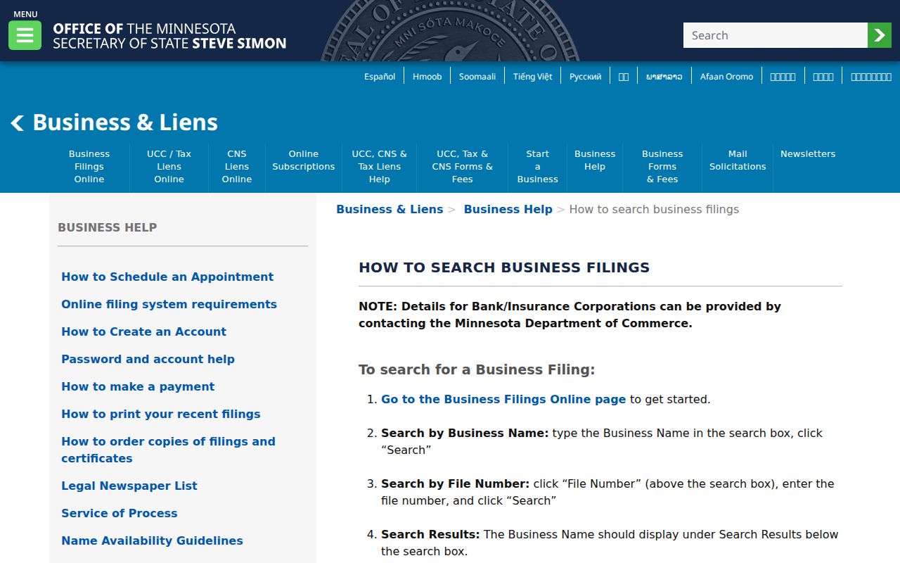 Willmar residents directory Minnesota business filing search options