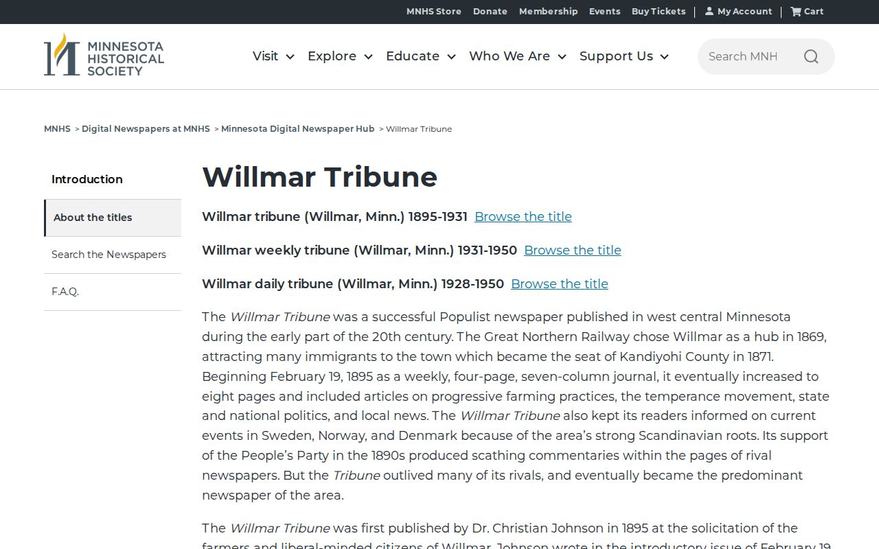Willmar city directory historical Tribune newspaper hub